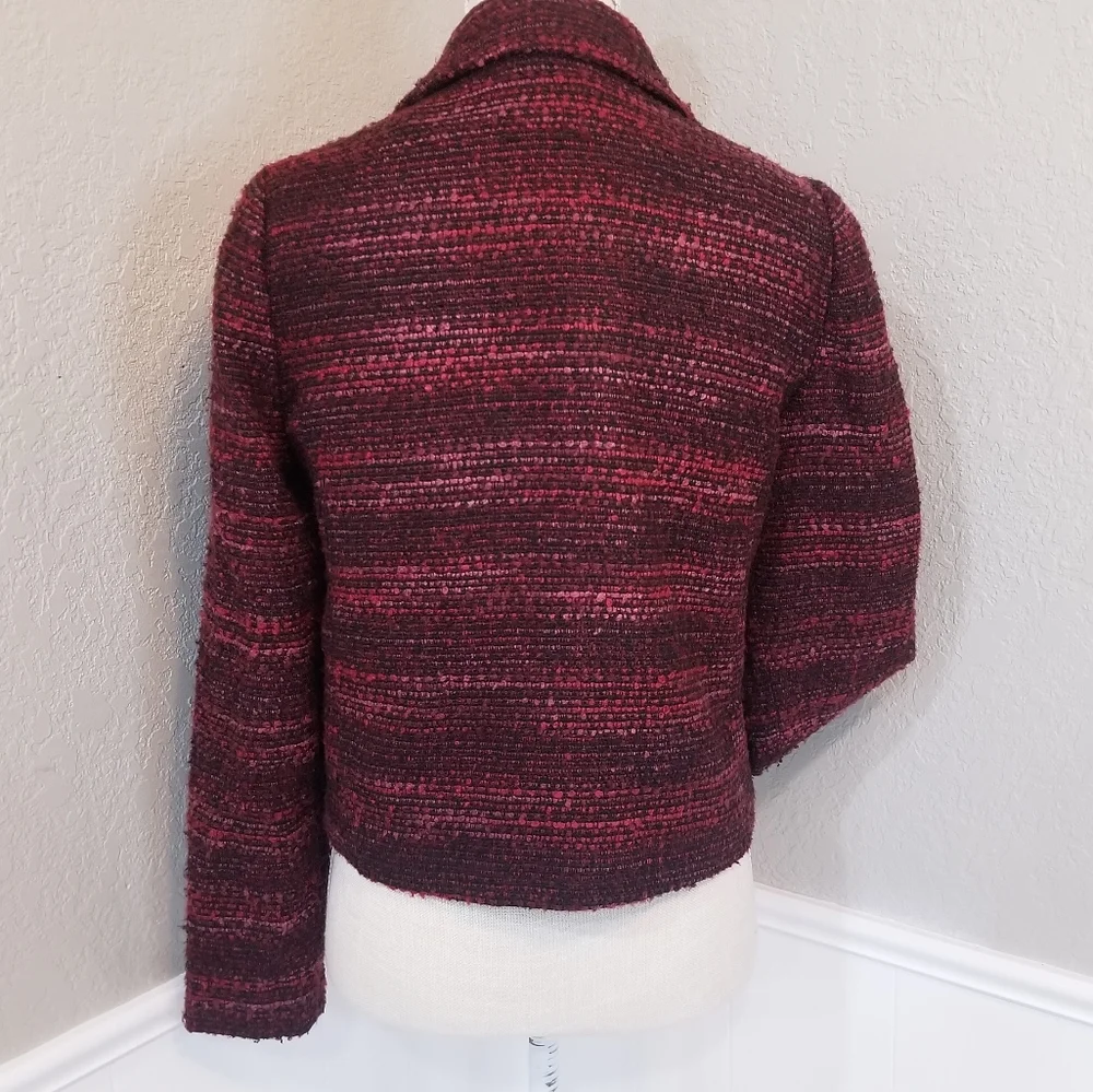 Dana Buchman Chili Pepper Red Moto Full Diagonal Tweed Jacket
